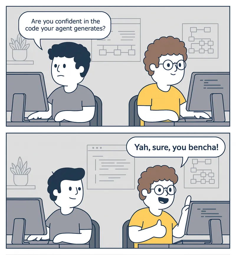 Confident developer benchmarking AI coding agents